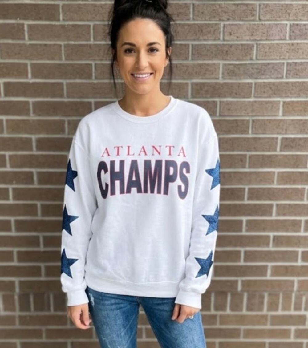 Chelsea Freeman Atlanta Braves Champs Crewneck Sweatshirt White Glitter Stars M